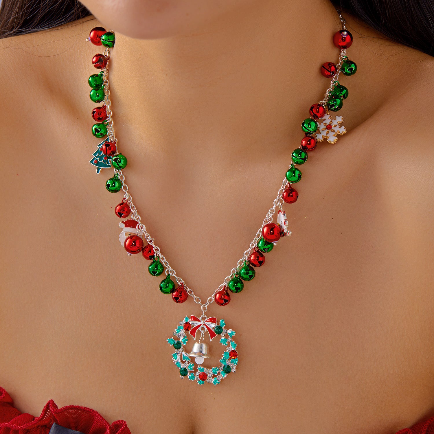 Wholesale Cute Snowman Snowflake Christmas Tree Pendant Necklace for Women
